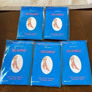 Vintage Seanna Set of 5 Knee High black stretch nylon socks New in packages